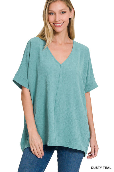 Woven Dolman Short Sleeve Teal