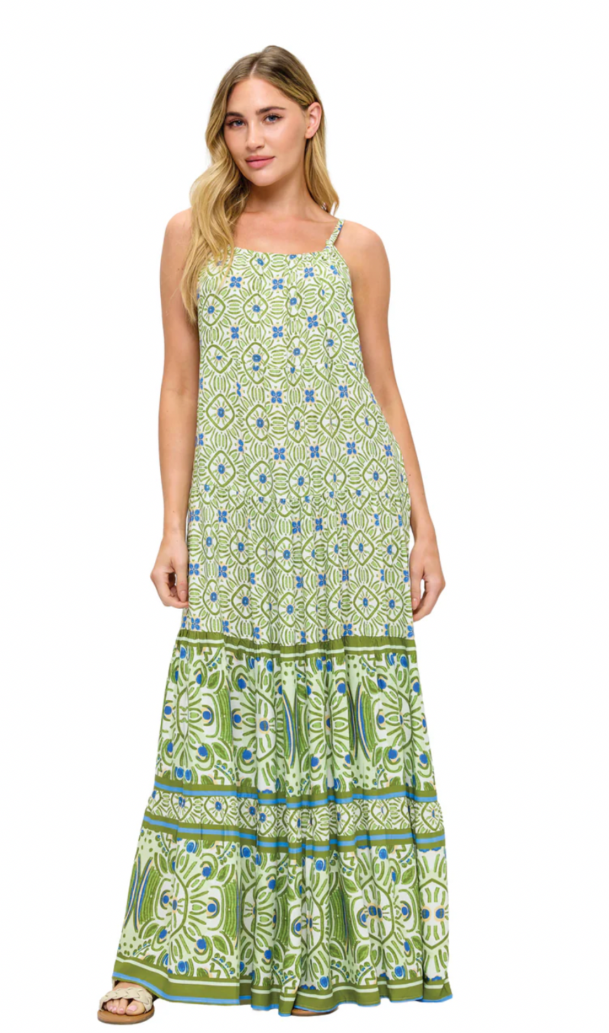 The Boho Floral Maxi Dress Lime