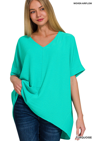 V Neck Dolman Short Sleeve Turquoise