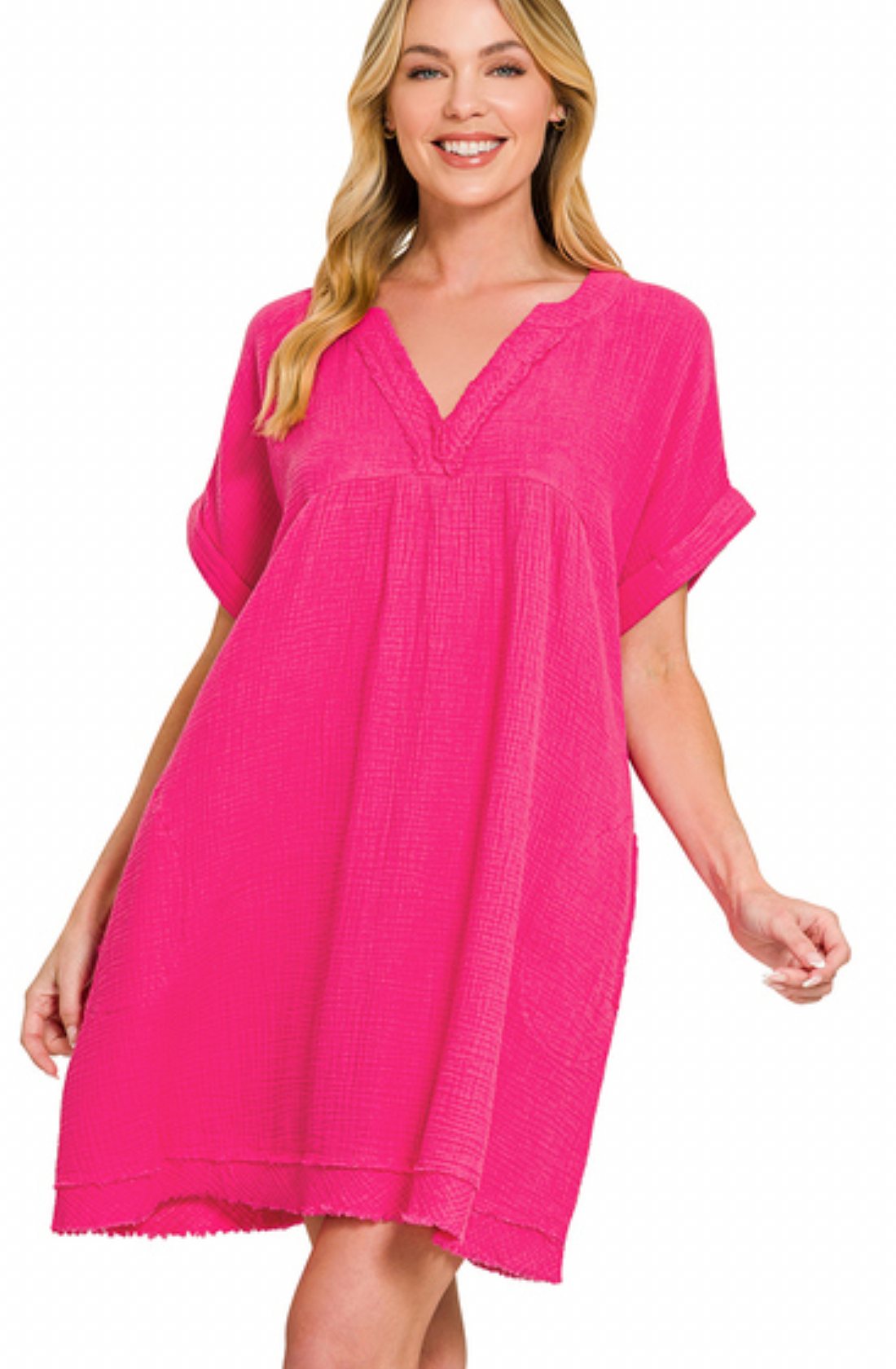 The Gauze Dress Hot Pink