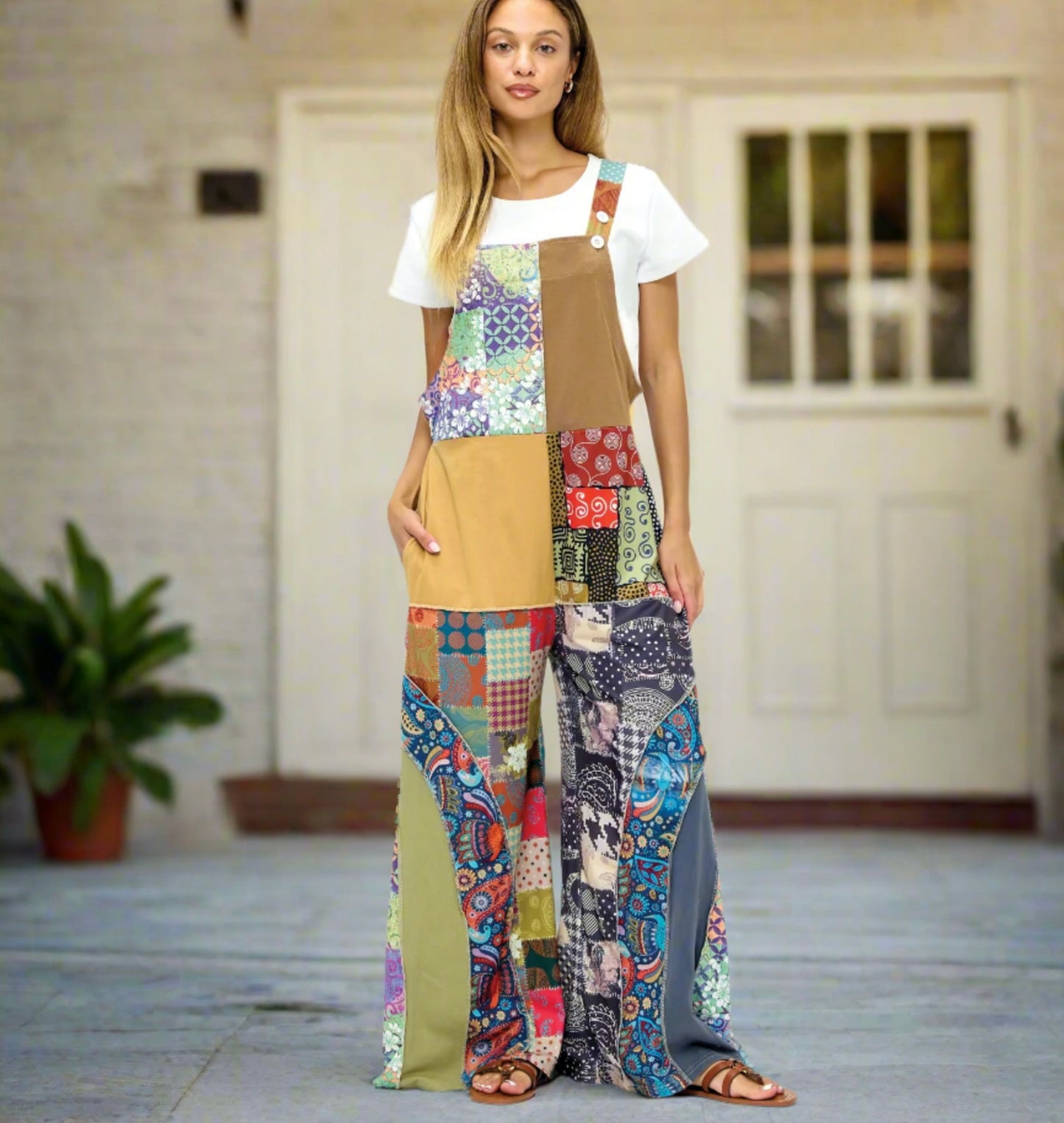 Overall Boho Floral Patchwork