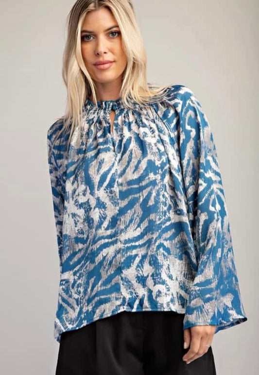 Blue Smocking Blouse