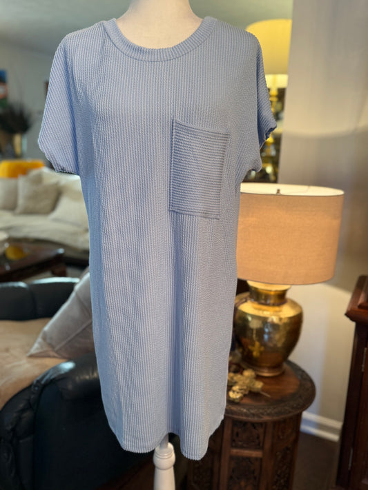 Blue Ribbed Casual Dress