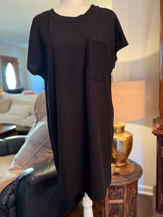 Black Ribbed Casual Dress