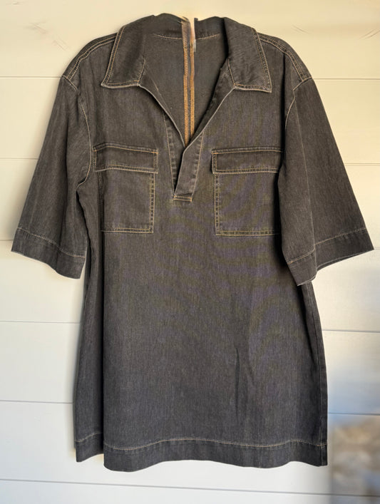 Black Lapel Collar Shirt Dress