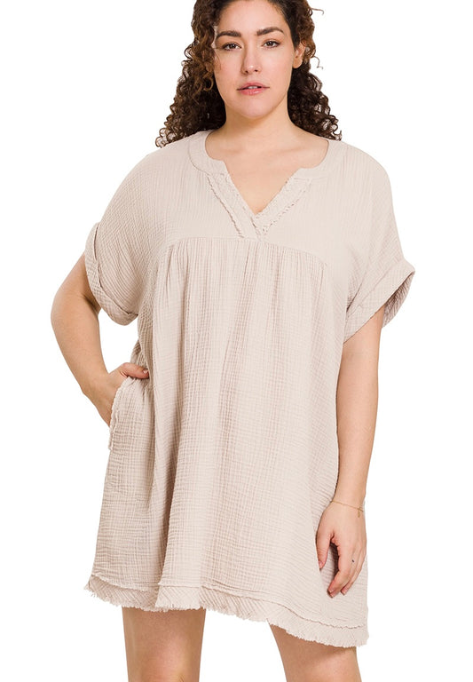 Gauze Raw Edge Dress