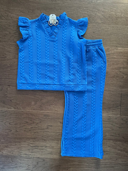 Textured Short Sleeve Blue Set